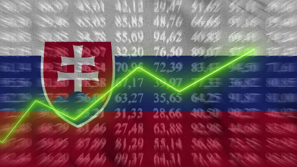 Slovakya finansal büyümesi, Ekonomik büyüme, Arkaplan bayrağına karşı okta yükselme, 3D görüntüleme,