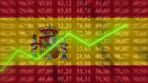 Spain financial growth, Economic growth, Up arrow in the chart against the background flag, 3D rendering, Illustration