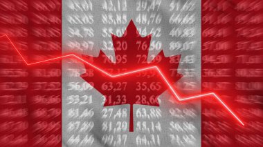 Canada financial reduce, Economic reduce, Up arrow in the chart against the background flag, 3D rendering, Illustration
