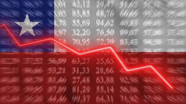 Şili 'de finansal düşüş, Ekonomik düşüş, Arkaplan bayrağına karşı yukarı ok, 3D görüntüleme, illüstrasyon