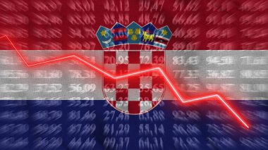 Croatia financial reduce, Economic reduce, Up arrow in the chart against the background flag, 3D rendering, Illustration