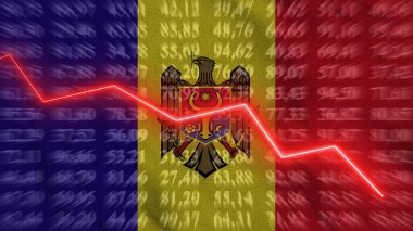 Moldova Finansal Düşüşü, Ekonomik Düşüşler, Arkaplan Bayrağına Karşı Oku, 3D Görüntü