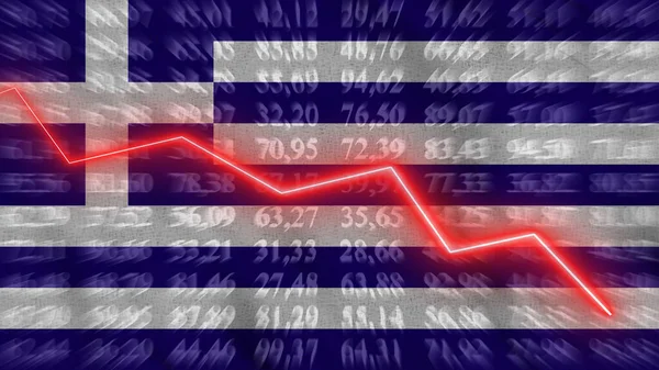 Greece Financial Reduce Economic Reduce Arrow Chart Background Flag Rendering — стоковое фото