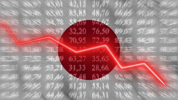 Japan Financial Reduce Economic Reduce Arrow Chart Background Flag Rendering — Stok fotoğraf