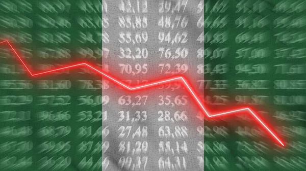 Nigeria Financial Reduce Economic Reduce Arrow Chart Background Flag Rendering —  Fotos de Stock