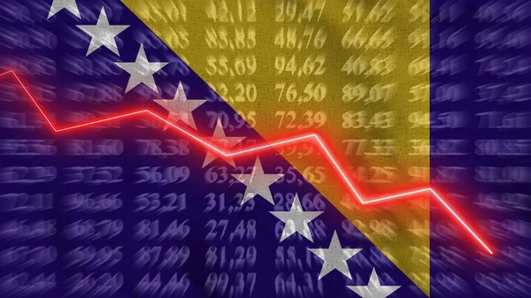 Bosnia Herzegovina Financial Reduce Economic Reduce Arrow Chart Background Flag Immagine Stock