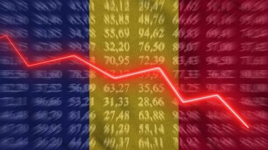 Romania financial reduce, Economic reduce, Up arrow in the chart against the background flag, 3D rendering, Illustration