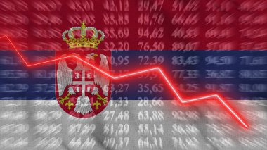 Serbia financial reduce, Economic reduce, Up arrow in the chart against the background flag, 3D rendering, Illustration