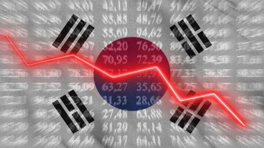 South Korea financial reduce, Economic reduce, Up arrow in the chart against the background flag, 3D rendering, Illustration