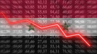 Suriye 'de finansal düşüş, Ekonomik düşüş, Arkaplan bayrağına karşı yukarı ok, 3D görüntüleme, illüstrasyon