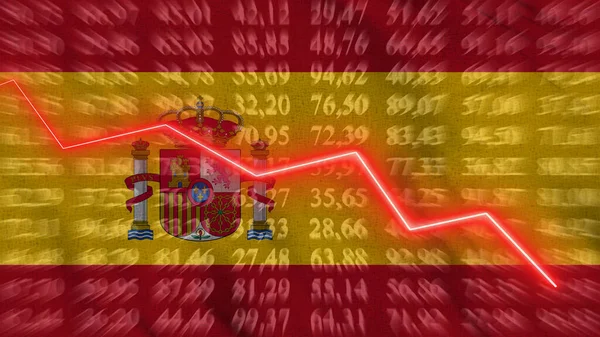 Spain Financial Reduce Economic Reduce Arrow Chart Background Flag Rendering — Stock Photo, Image
