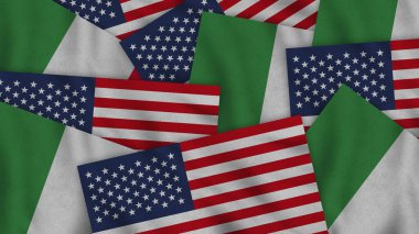 Italy and United States of America Realistic Texture Flags Together - 3D Illustration Together