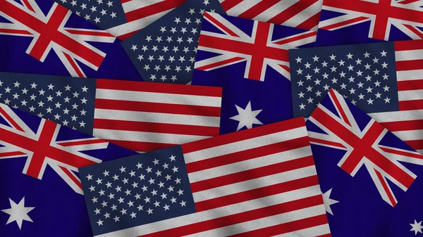 Australia United States America Realistic Texture Flags Together Illustration Together — ストック写真
