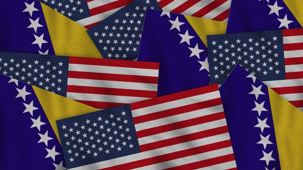 Bosnia Herzegovina United States America Realistic Texture Flags Together Illustration — Stockfoto