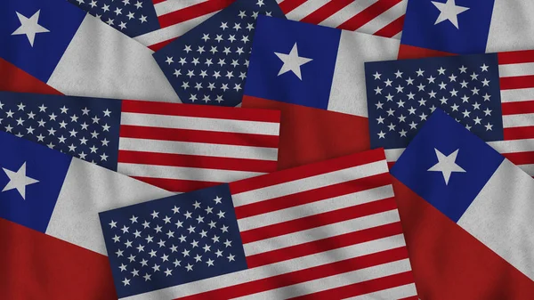 Chile United States America Realistic Texture Flags Together Illustration Together — Fotografia de Stock