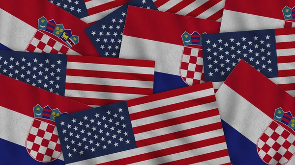 Croatia United States America Realistic Texture Flags Together Illustration Together — Fotografia de Stock
