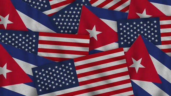 Cuba United States America Realistic Texture Flags Together Illustration Together — Stock fotografie