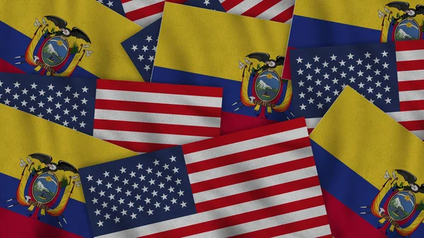 Ecuador United States America Realistic Texture Flags Together Illustration Together — Fotografia de Stock