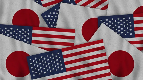 Japan United States America Realistic Texture Flags Together Illustration Together — Stock fotografie
