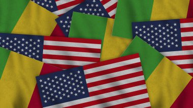 Mali and United States of America Realistic Texture Flags Together - 3D Illustration Together
