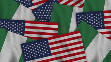 Nigeria and United States of America Realistic Texture Flags Together - 3D Illustration Together