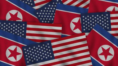 North Korea and United States of America Realistic Texture Flags Together - 3D Illustration Together