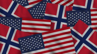 Norway and United States of America Realistic Texture Flags Together - 3D Illustration Together