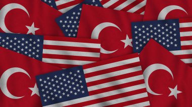 Turkey and United States of America Realistic Texture Flags Together - 3D Illustration Together