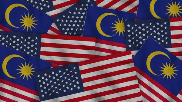Malaysia United States America Realistic Texture Flags Together Illustration Together — Stock Photo, Image