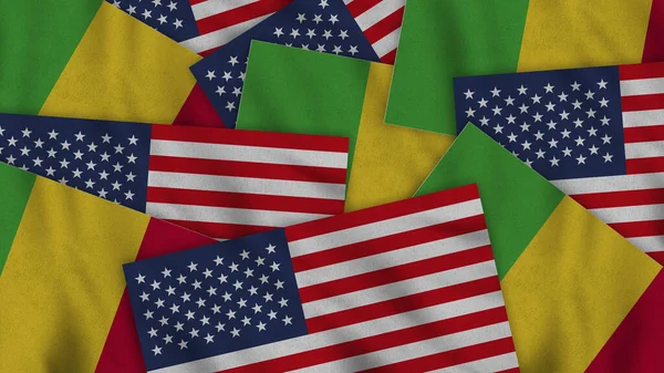 Mali United States America Realistic Texture Flags Together Illustration Together — Foto Stock