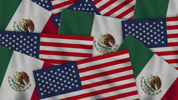 Mexico United States America Realistic Texture Flags Together Illustration Together — Stockfoto