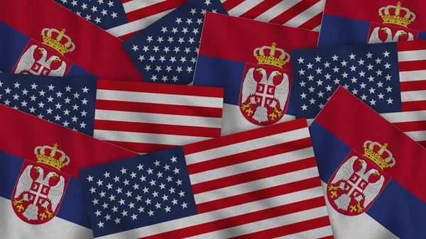 Serbia United States America Realistic Texture Flags Together Illustration Together — Foto de Stock