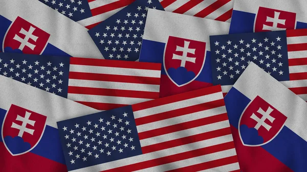 Slovakia United States America Realistic Texture Flags Together Illustration Together — Stockfoto