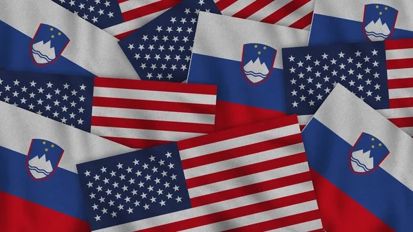 Slovenia United States America Realistic Texture Flags Together Illustration Together — Fotografia de Stock