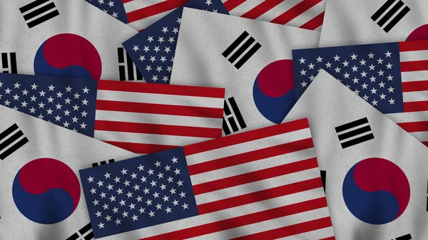 South Korea United States America Realistic Texture Flags Together Illustration — 스톡 사진