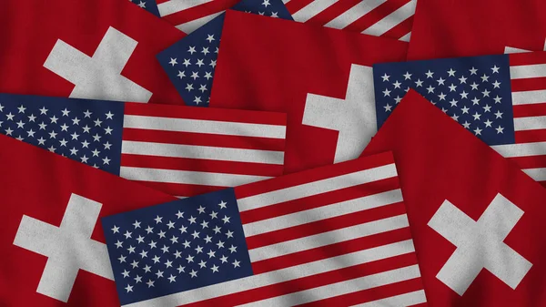 Switzerland United States America Realistic Texture Flags Together Illustration Together — Stock fotografie
