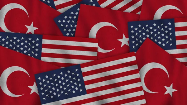 Туреччина Сполучені Штати Америки Реалістичні Текстури Прапори Разом Ілюстрація Разом — стокове фото
