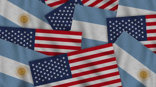 Αργεντινή Και Ηνωμένες Πολιτείες Της Αμερικής Ρεαλιστική Υφή Σημαίες Μαζί — Φωτογραφία Αρχείου