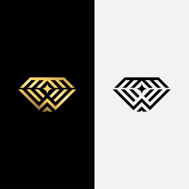 vektör harfi W ve elmas yıldız sembolü, altın logo