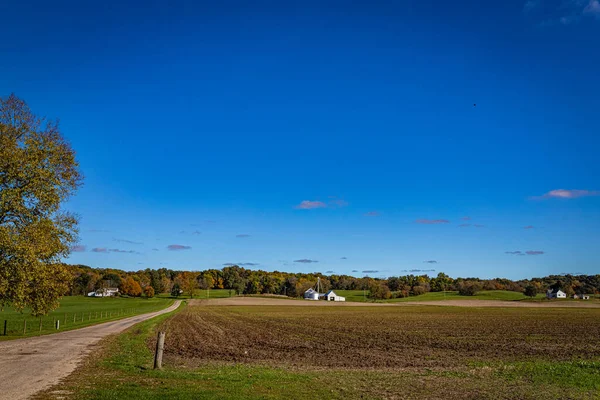 Campos Agrícolas Largo Una Carretera Rural Condado Parke Indiana Durante — Foto de Stock