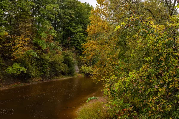 West Bracnh Conneaut Creek Viewed Creek Road Covered Bridge Autumn — стоковое фото