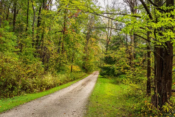 Rural Gravel Road Ashtabula County Ohio Autumn Leaf Color Change — Fotografia de Stock