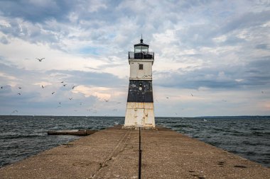 The Channel Lighthouse signals the entrance to Presque Isle Bay on Lake Erie at Erie, Pennsylvania.