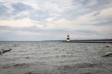 The Channel Lighthouse signals the entrance to Presque Isle Bay on Lake Erie at Erie, Pennsylvania.