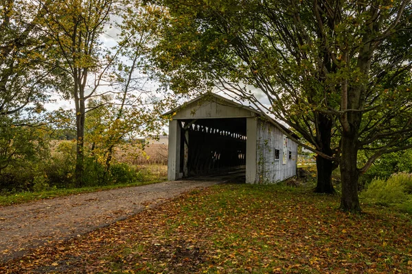 South Denmark Road Covered Bridge Crosses Mill Creek Autumn Leaf — Stok fotoğraf