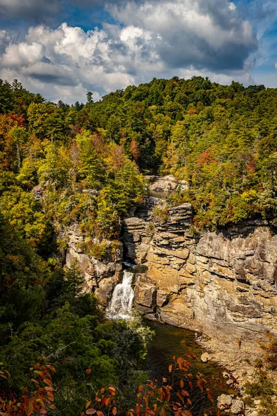 Linville Falls Est Cascade Célèbre Populaire Dans Les Blue Ridge — Photo