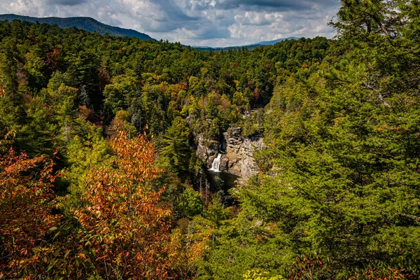 Linville Falls Cachoeira Mais Famosa Popular Nas Montanhas Blue Ridge — Fotografia de Stock