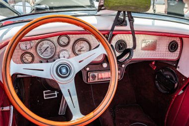 Lebanon, TN - May 14, 2022: Low perspective interior view of a 1936 Auburn 876 Boattail Speedster at a local car show.