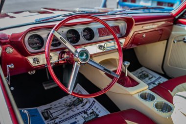 Lebanon, TN - May 13, 2022: High angle close up interior view of a 1964 Pontiac GTO Convertible at a local car show.