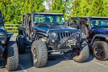 Pigeon Forge, TN - August 25, 2017: Modified Off Road Jeep Wrangler Rubicon JK Unlimited at a local enthusiast rally.